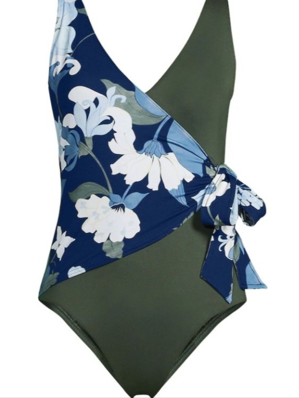 Lands End Olive Floral WRAP 1 PIECE SWIMSUIT SWIM - Picture 5 of 9